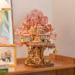 Wooden model kit of sakura tree cottage showing layered canopy tiers