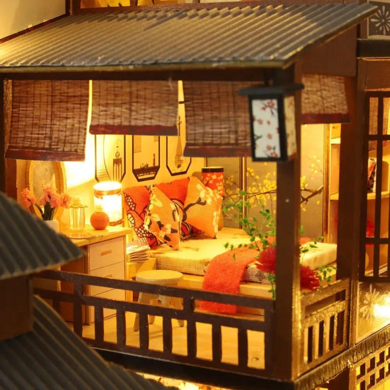 Yaquan Court handcrafted mini dollhouse bedroom interior with miniature accessories