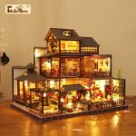 Yaquan Court DIY miniature dollhouse kit with tiny hand-painted furniture pieces