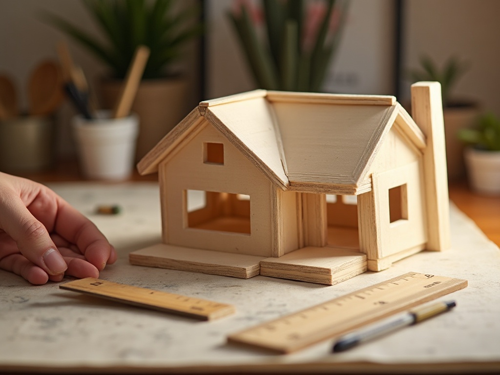 1:24 half-scale miniature cottage kit with ruler showing compact footprint
