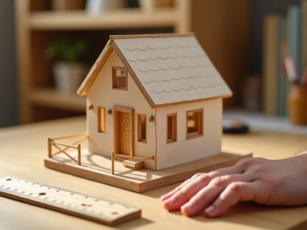 1:24 half-scale miniature cottage kit with ruler showing compact footprint