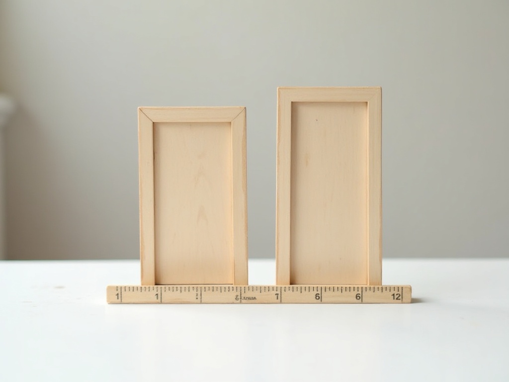 1:12 dollhouse door panel compared to 1:24 miniature house door panel showing scale difference