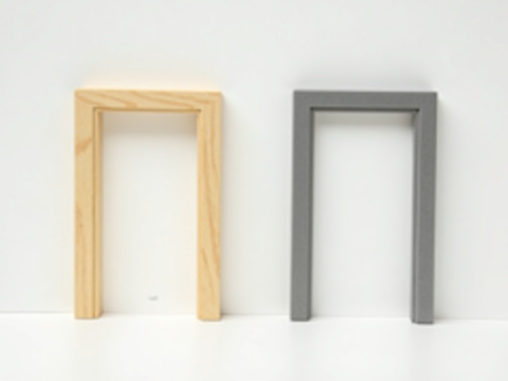 Side-by-side comparison of a wooden miniature door frame and a plastic miniature door frame