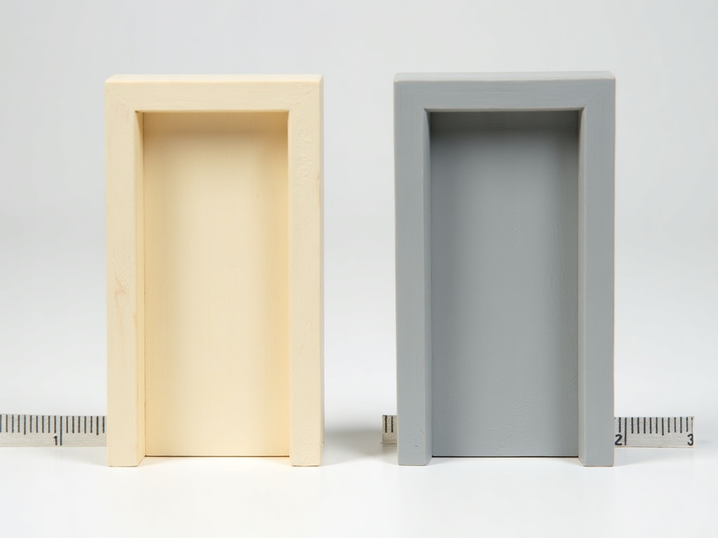 Side-by-side comparison of a wooden miniature door frame and a plastic miniature door frame