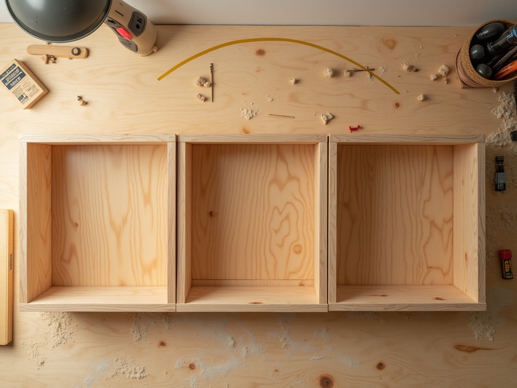 Three stages of building a book nook kit from raw panels to finished decorated scene