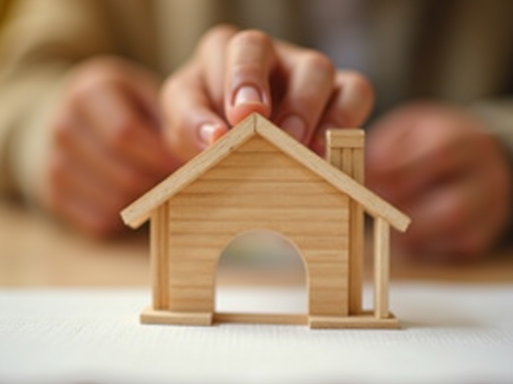 Beginner assembling a 1:24 scale miniature house kit on a craft mat