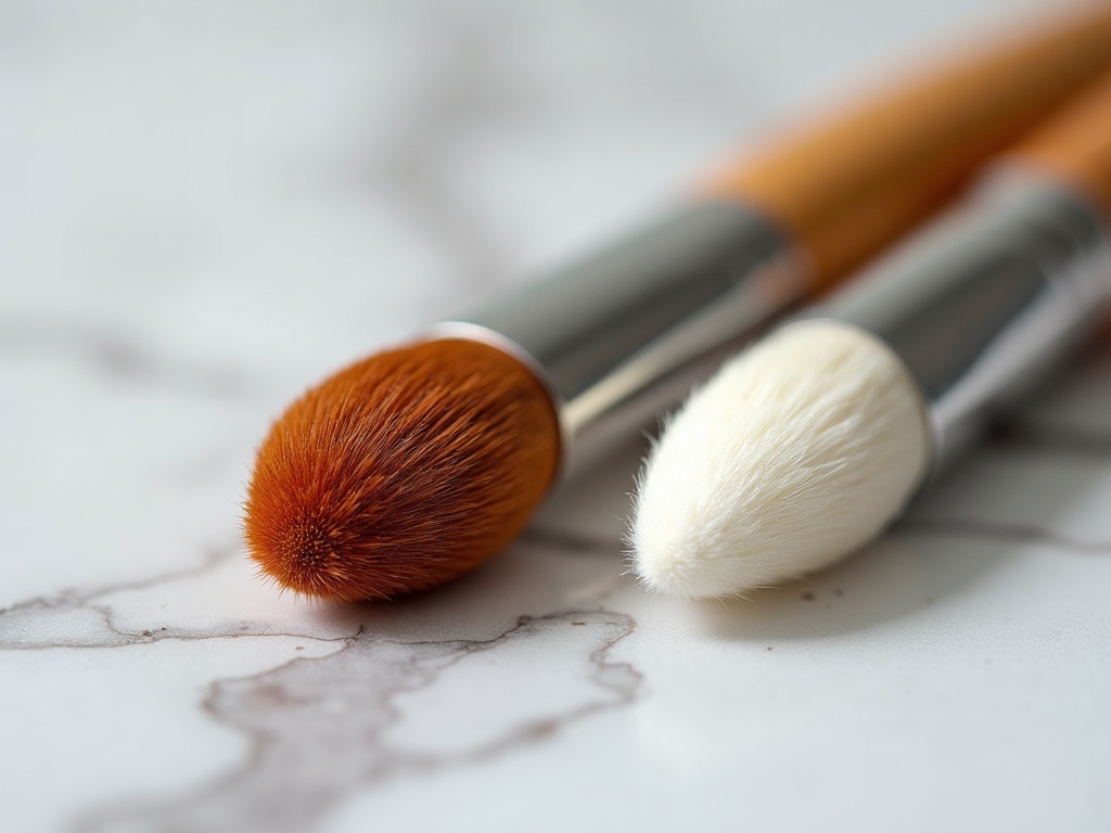 Side-by-side comparison of a Kolinsky sable round brush and a white synthetic Taklon brush, both size 0