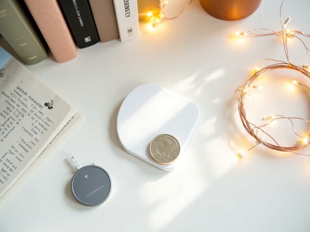 Book nook LED lighting accessories: coin battery pack, USB cable, LED strip roll, and copper wire fairy lights on a craft table