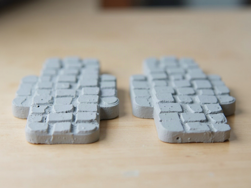 Side-by-side comparison of matte vs gloss sealer finish on miniature cobblestone painted tiles