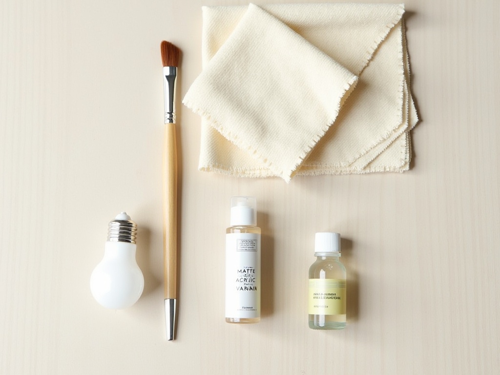 Book nook dust-proofing maintenance kit with squeeze bulb, artist brush, microfiber cloth, matte varnish, and isopropyl alcohol
