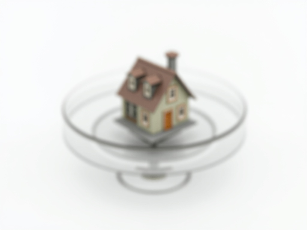 Clear acrylic rotating display stand for miniatures with a small cottage model on top