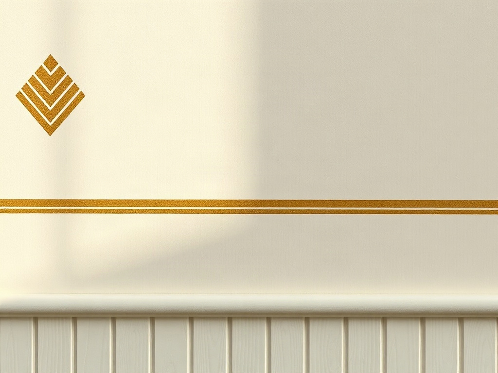 Detailed view of Art Deco miniature wall with hand-painted gold chevron and stepped pyramid geometric patterns