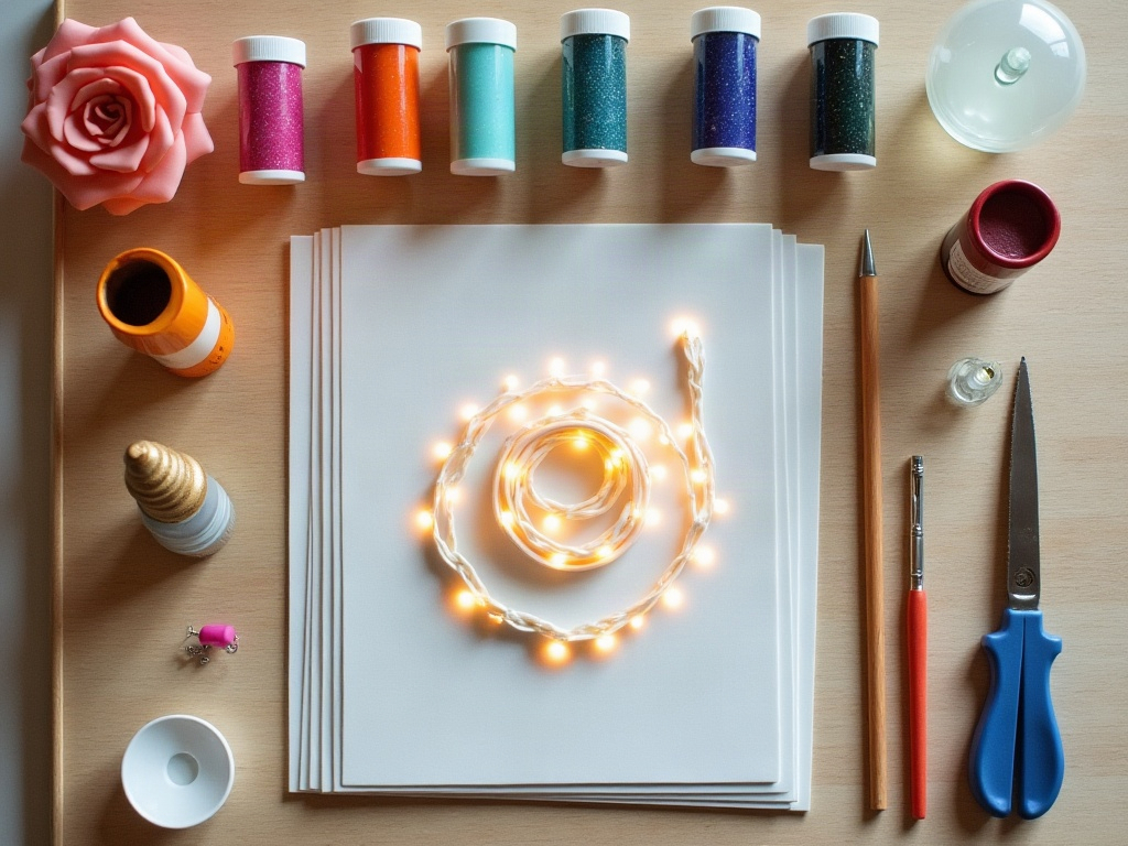 Materials needed for a Disney inspired book nook including foam core, polymer clay, LED strips, and resin